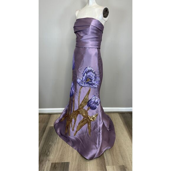 Amsale Sequin Floral Mermaid Gown in VIOLET Size US10 $2150 - Picture 7 of 11